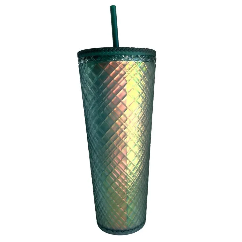 NWT Starbucks Jeweled Soft Touch GREEN IRIDESCENT Tumbler Venti Cold Cup Shimmer